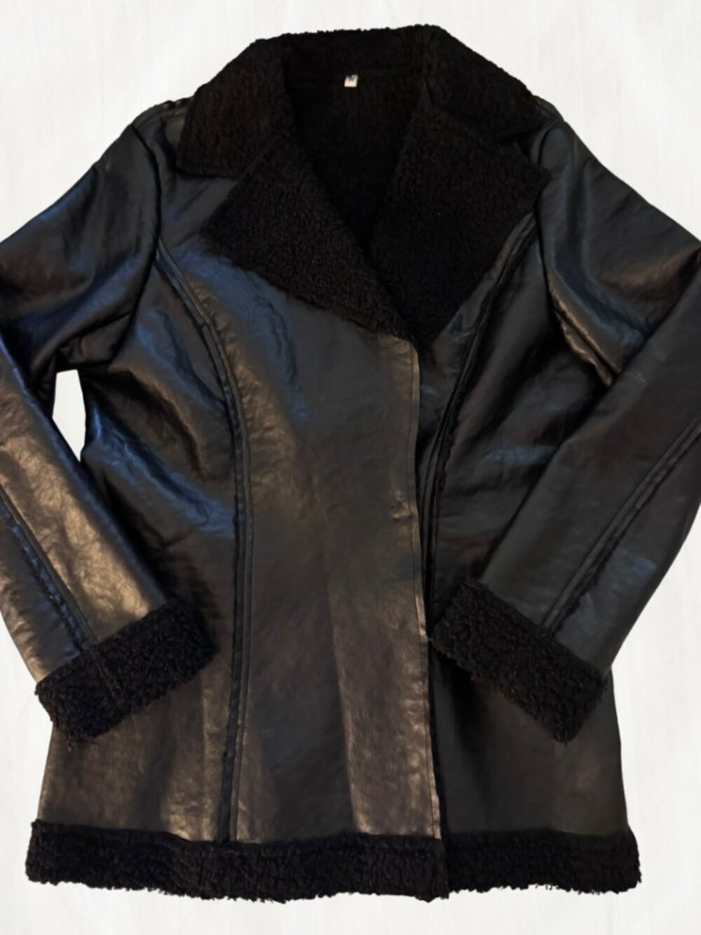 Faux Leather Fall / Winter Jacket with Sherpa Lining & Collar (No Brand Tags)